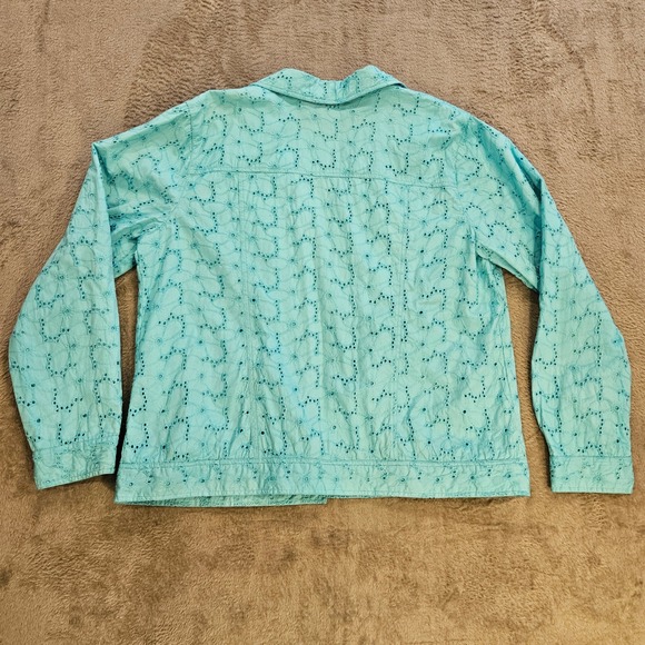 Appleseed's Women Turquoise Teal Eyelet Cotton Button Front Jacket Large RN76915 - Picture 6 of 10